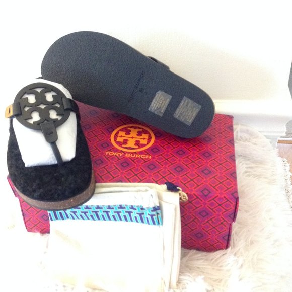 Tory Burch Miller Cloud Shearling Sandals - Picture 8 of 14